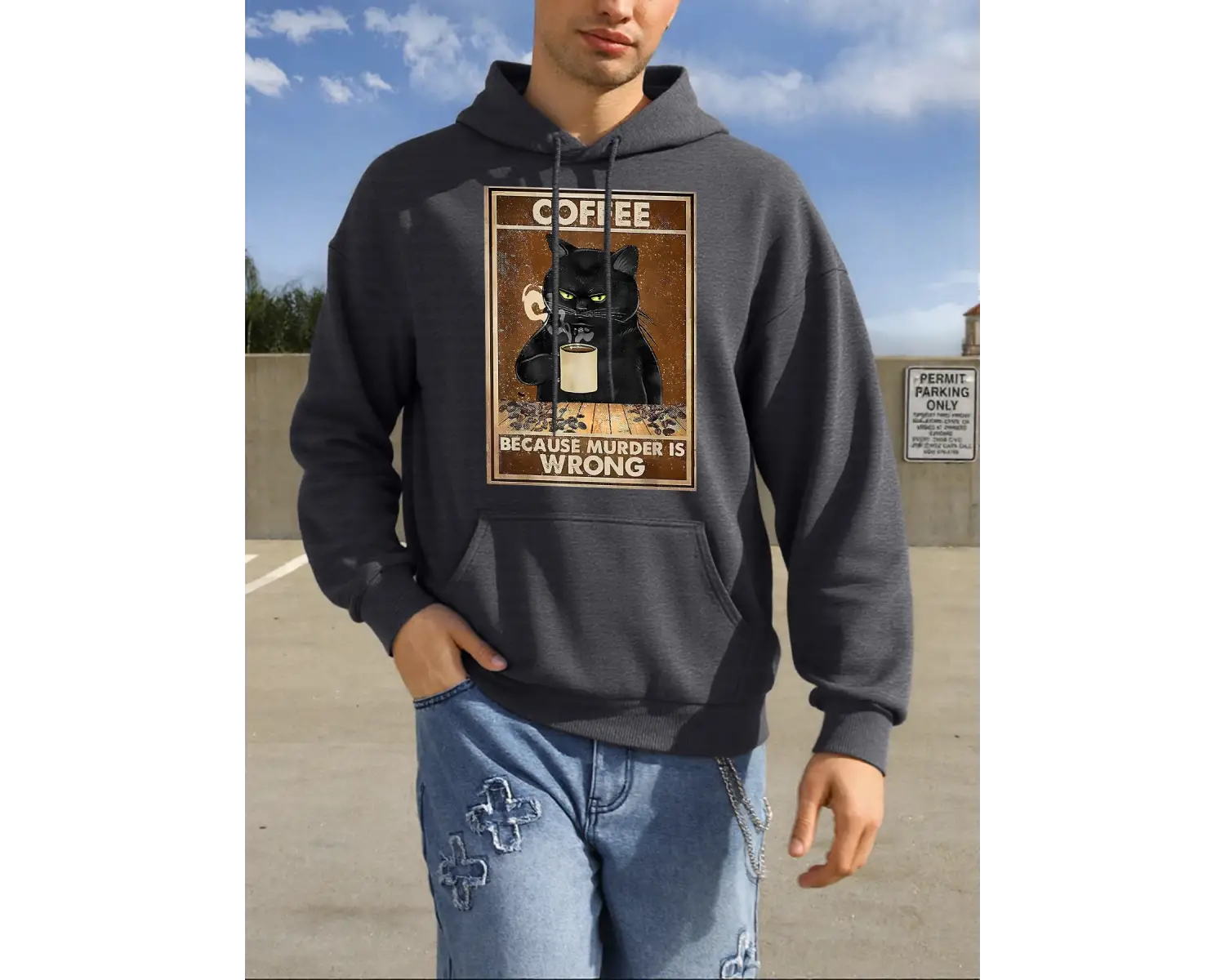 Kahve Çünkü Cinayet Yanlıştır Tasarım Çift Kapüşonlu Üst Kalınlaştırılmış Harajuku Kıyafetler