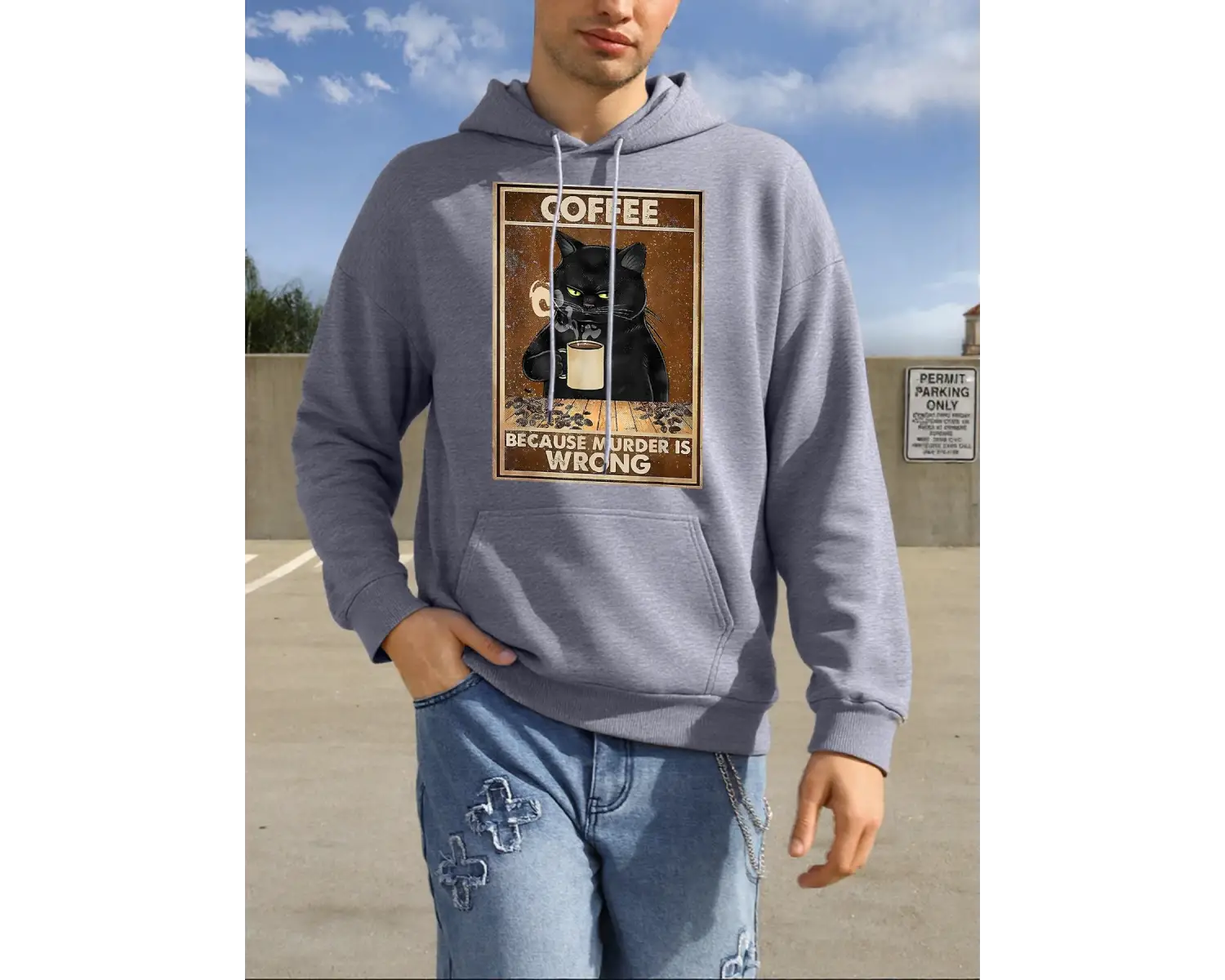 Kahve Çünkü Cinayet Yanlıştır Tasarım Çift Kapüşonlu Üst Kalınlaştırılmış Harajuku Kıyafetler