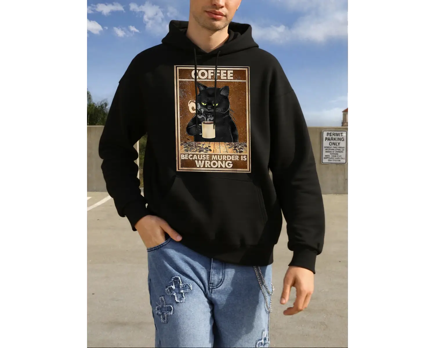 Kahve Çünkü Cinayet Yanlıştır Tasarım Çift Kapüşonlu Üst Kalınlaştırılmış Harajuku Kıyafetler