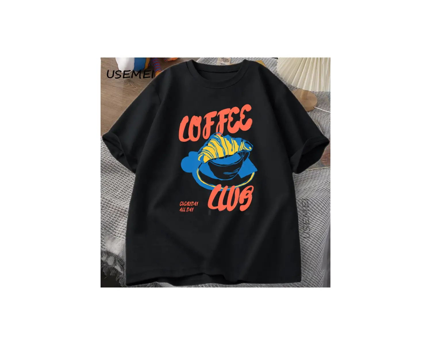 Kahve Kulübü TRetro Kahve T-Shirt Grafik Tee Fransız Pamuk Kısa Kollu Tees Büyük Boy 2800