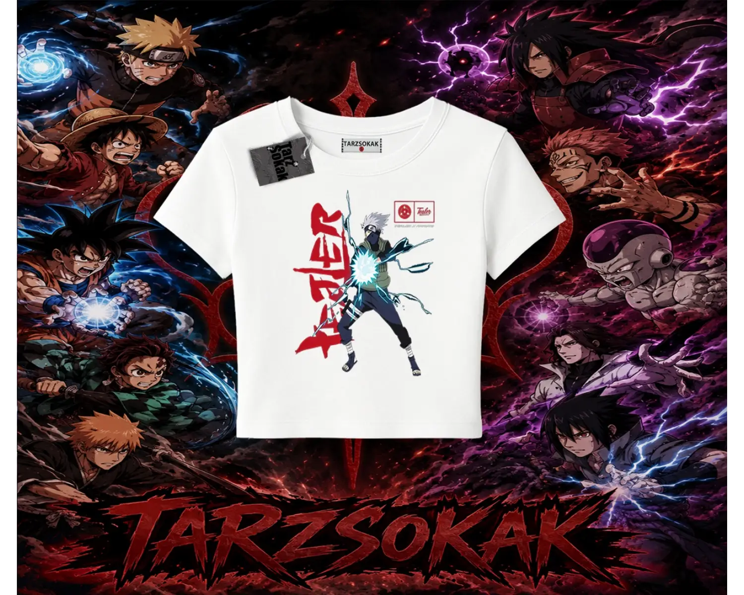 Kakashi Hatake Naruto Anime Karakteri Kadın Baby Tee Beyaz