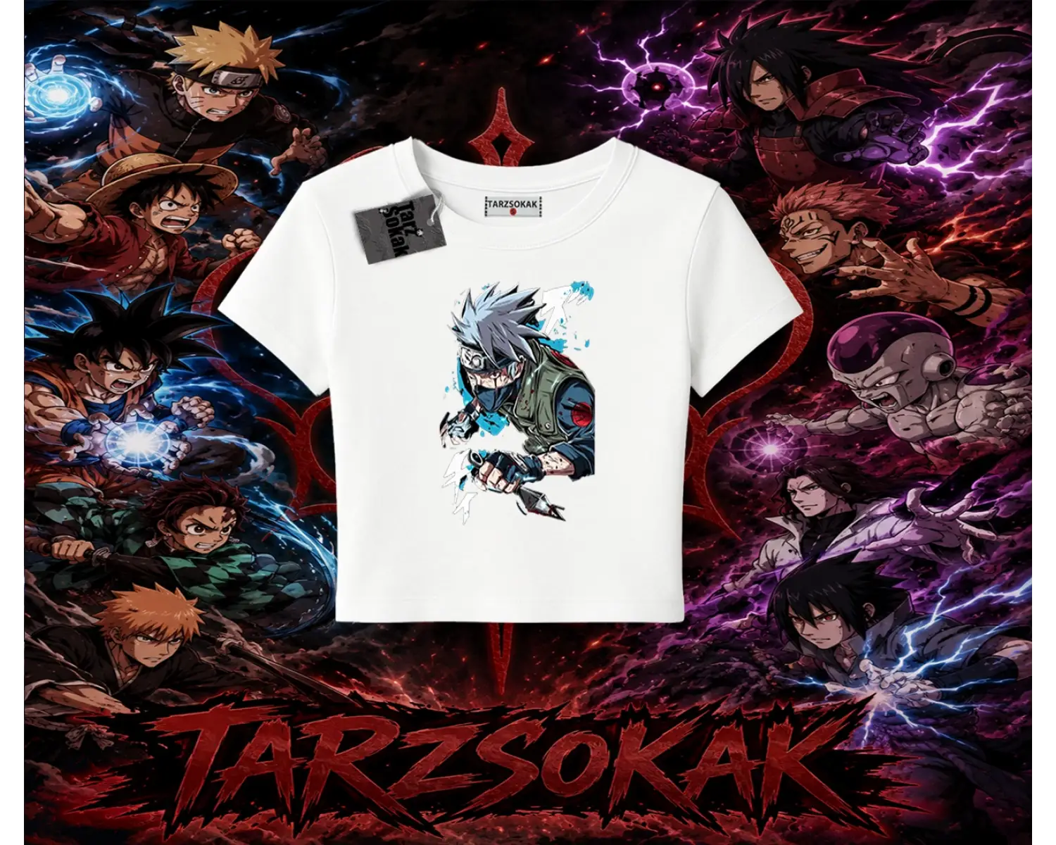 Kakashi Hatake Naruto Anime Karakteri Kadın Baby Tee Beyaz