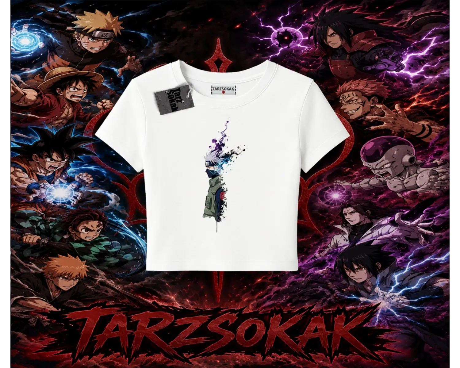 Kakashi Hatake Naruto Anime Karakteri Kadın Baby Tee Beyaz