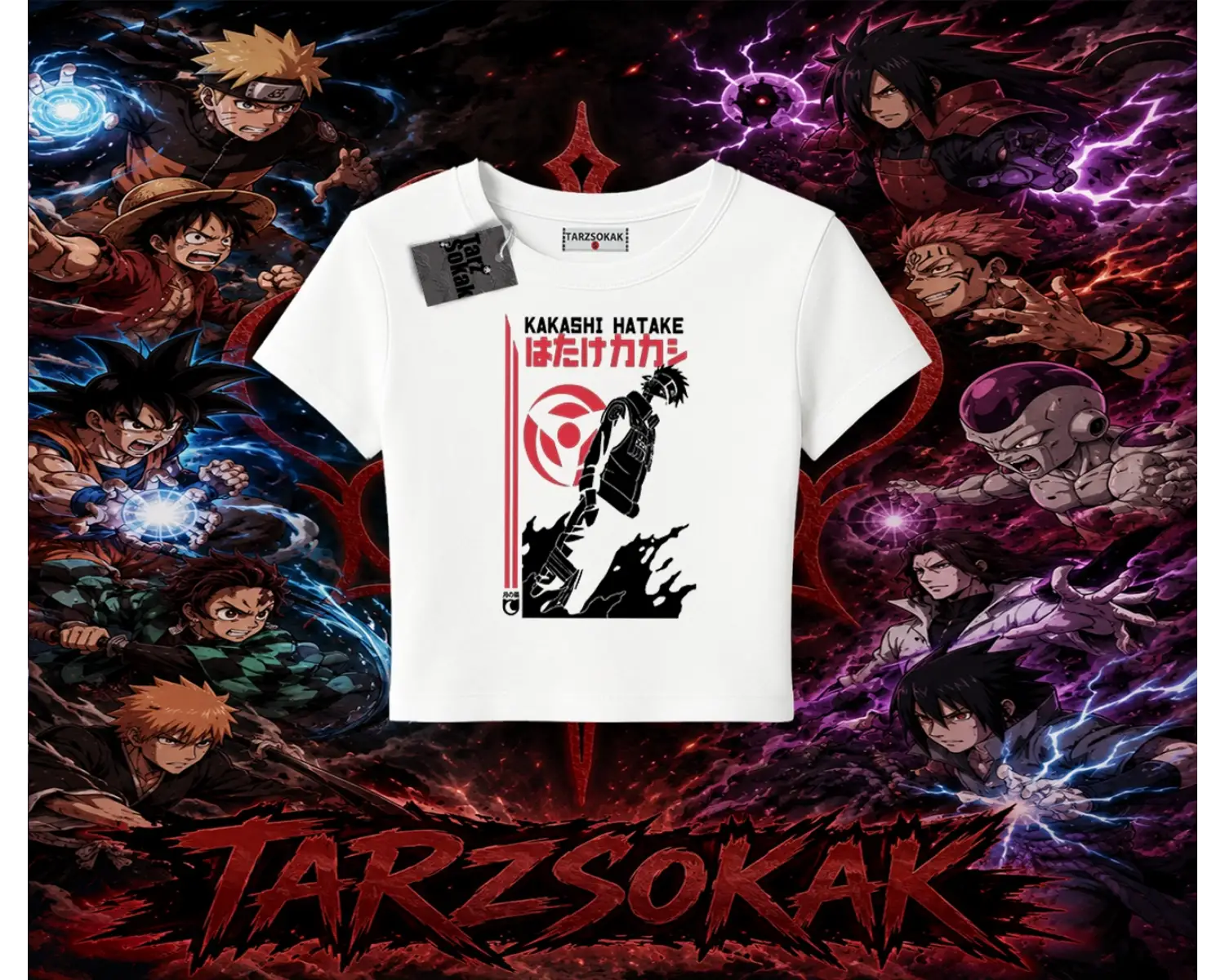 Kakashi Hatake Naruto Anime Karakteri Kadın Baby Tee Beyaz