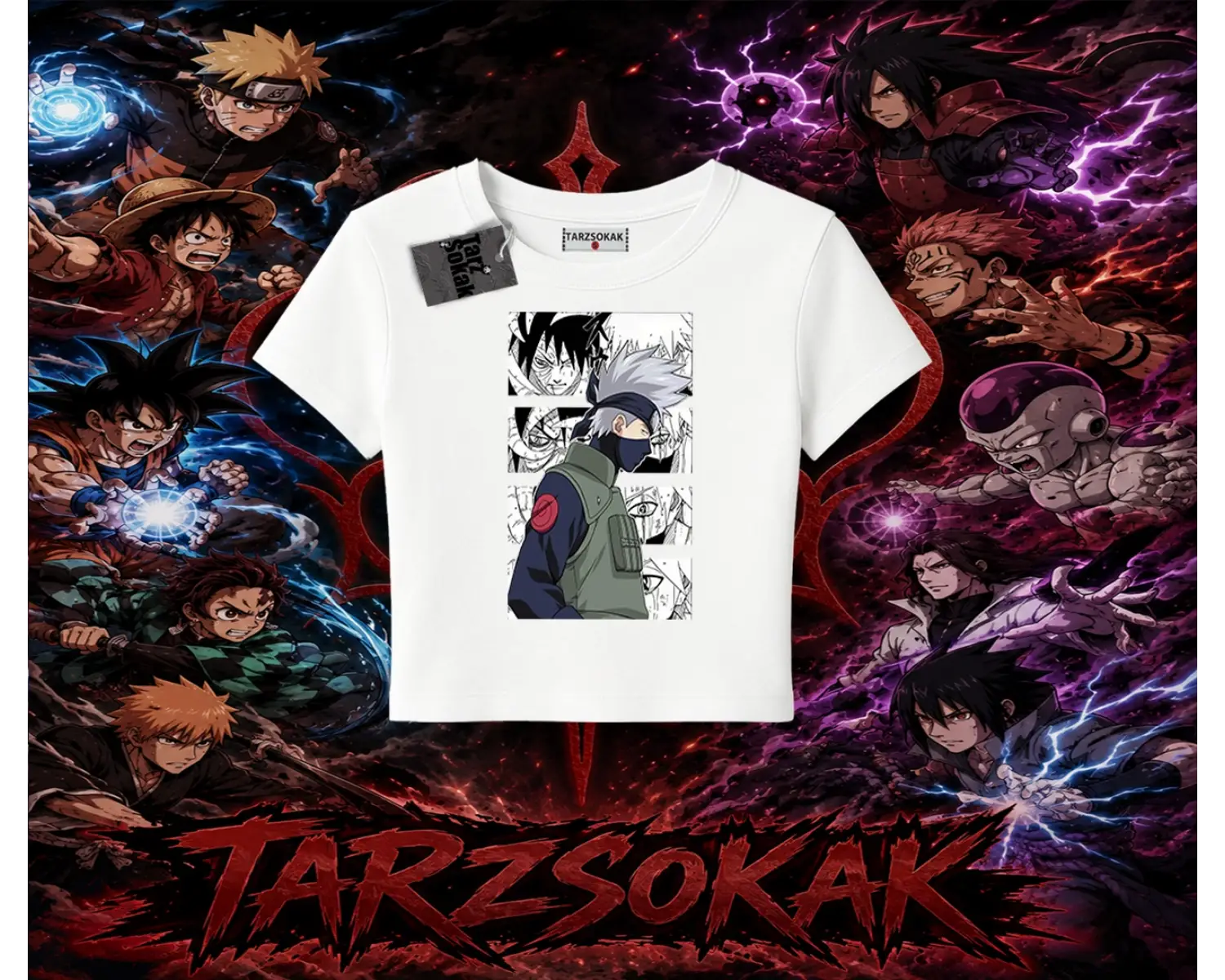 Kakashi Hatake Naruto Anime Karakteri Kadın Baby Tee Beyaz