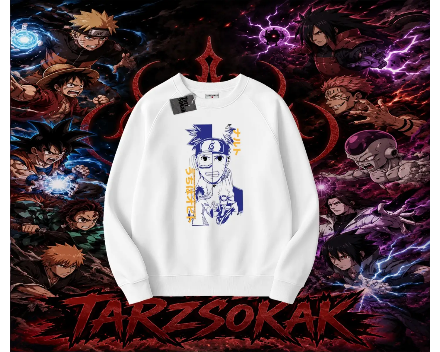 Kakashi Hatake Naruto Anime Karakteri Oversize Unisex Bisiklet Yaka Sweatshirt Beyaz
