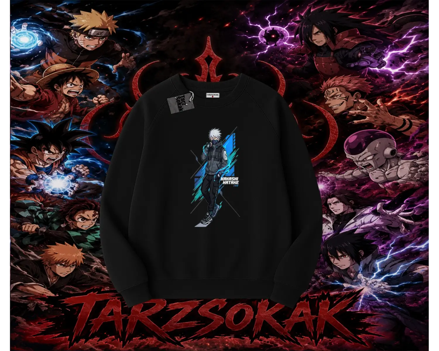 Kakashi Hatake Naruto Anime Karakteri Oversize Unisex Bisiklet Yaka Sweatshirt Beyaz