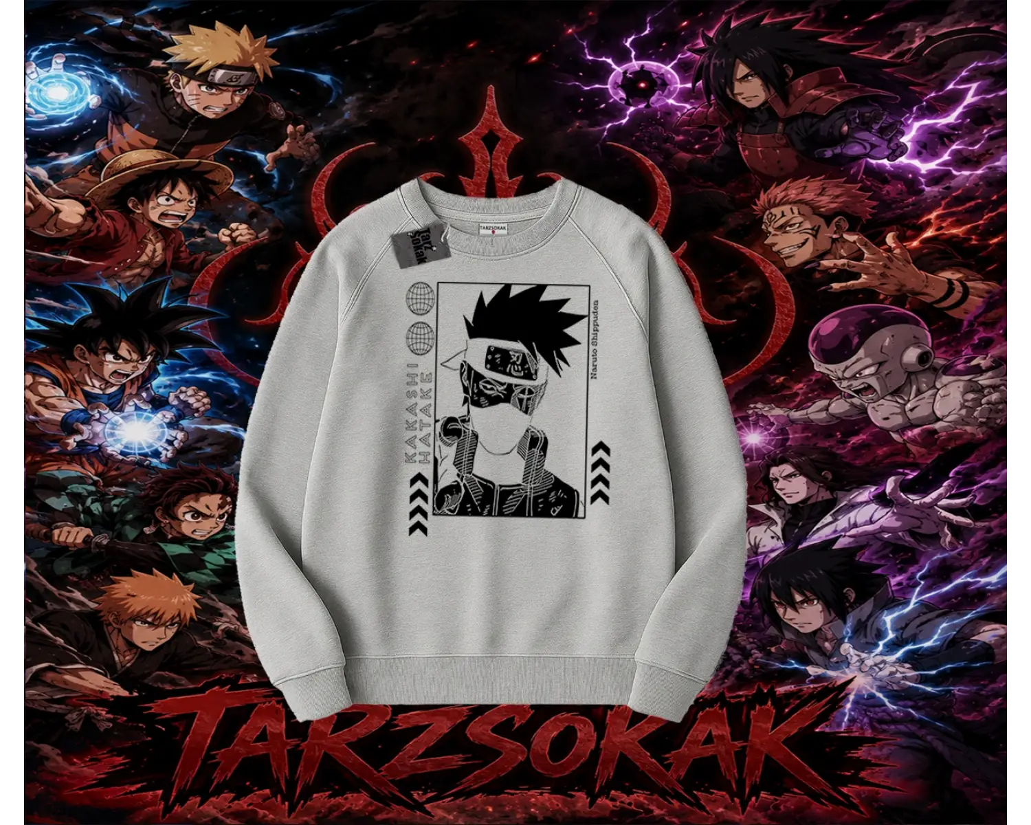 Kakashi Hatake Naruto Anime Karakteri Oversize Unisex Bisiklet Yaka Sweatshirt Beyaz