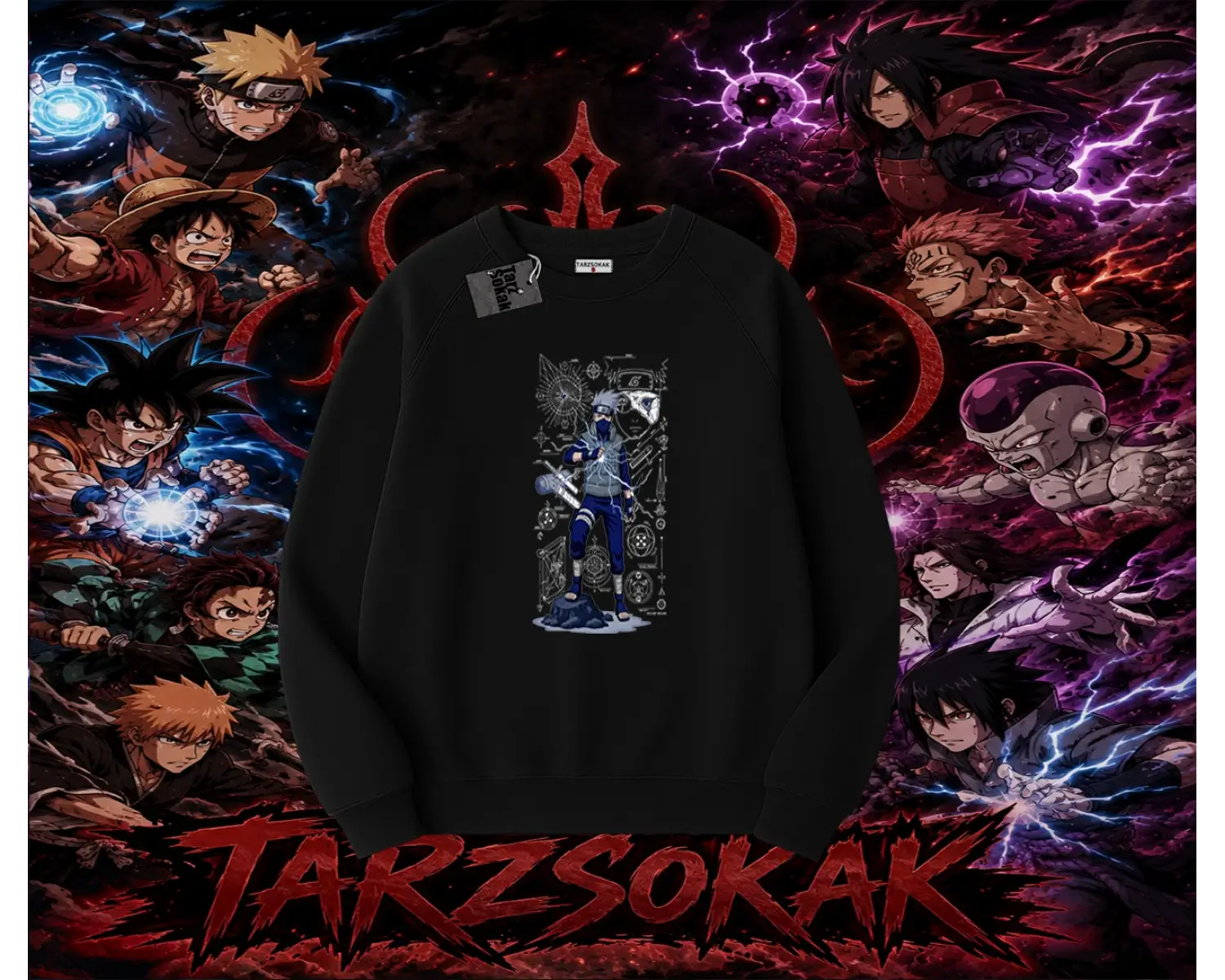 Kakashi Hatake Naruto Anime Karakteri Oversize Unisex Bisiklet Yaka Sweatshirt Beyaz