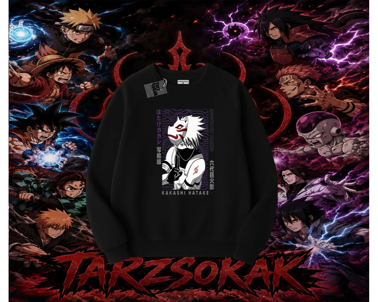 Kakashi Hatake Naruto Anime Karakteri Oversize Unisex Bisiklet Yaka Sweatshirt Beyaz