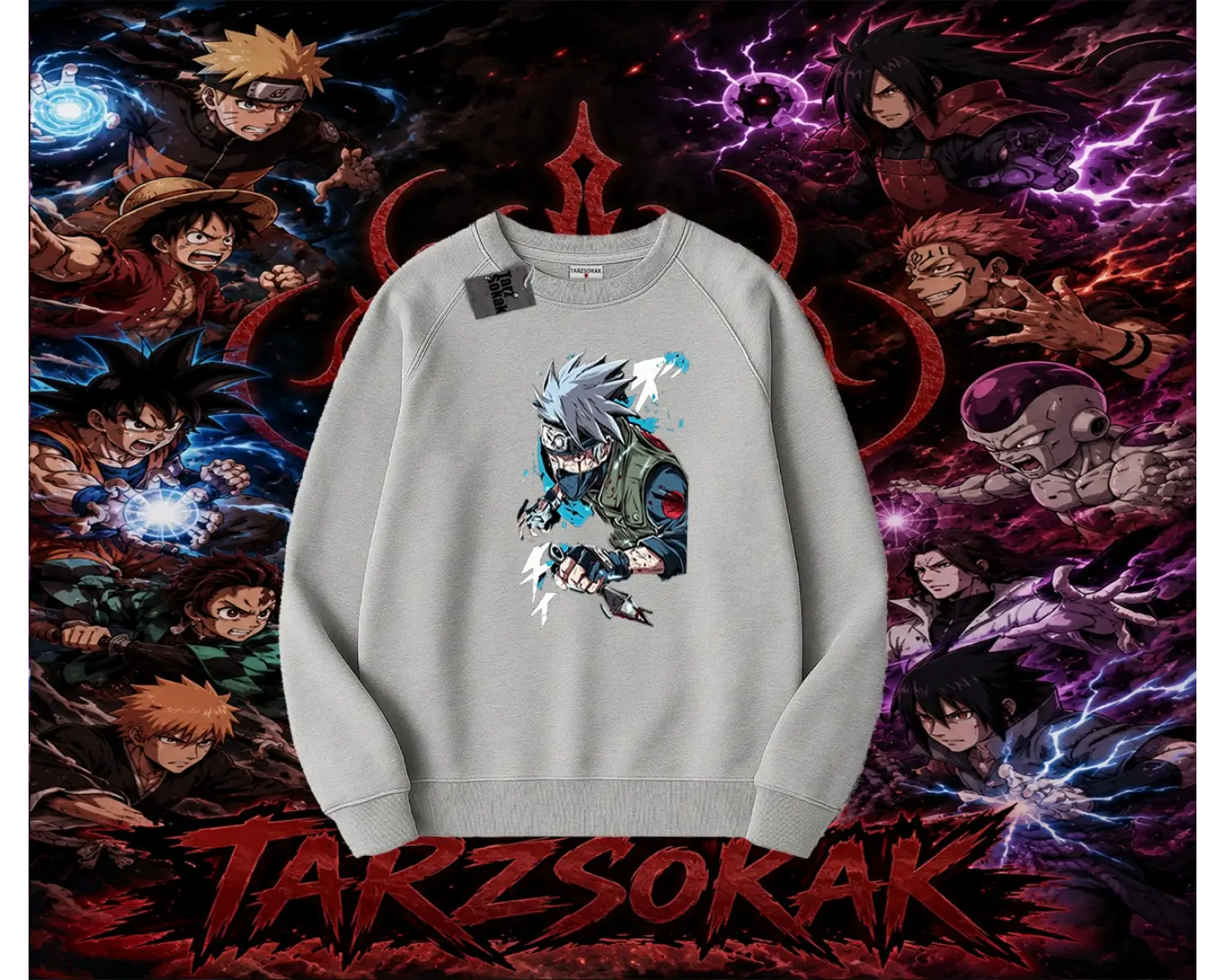 Kakashi Hatake Naruto Anime Karakteri Oversize Unisex Bisiklet Yaka Sweatshirt Beyaz