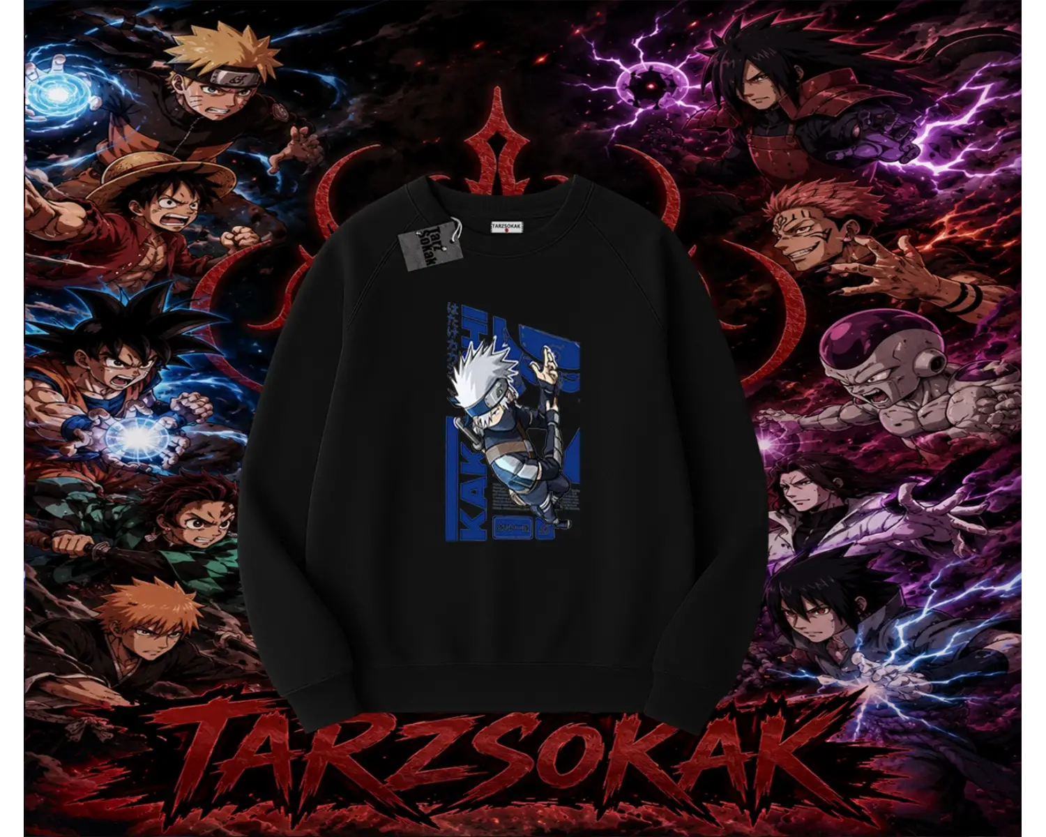 Kakashi Hatake Naruto Anime Karakteri Oversize Unisex Bisiklet Yaka Sweatshirt Beyaz