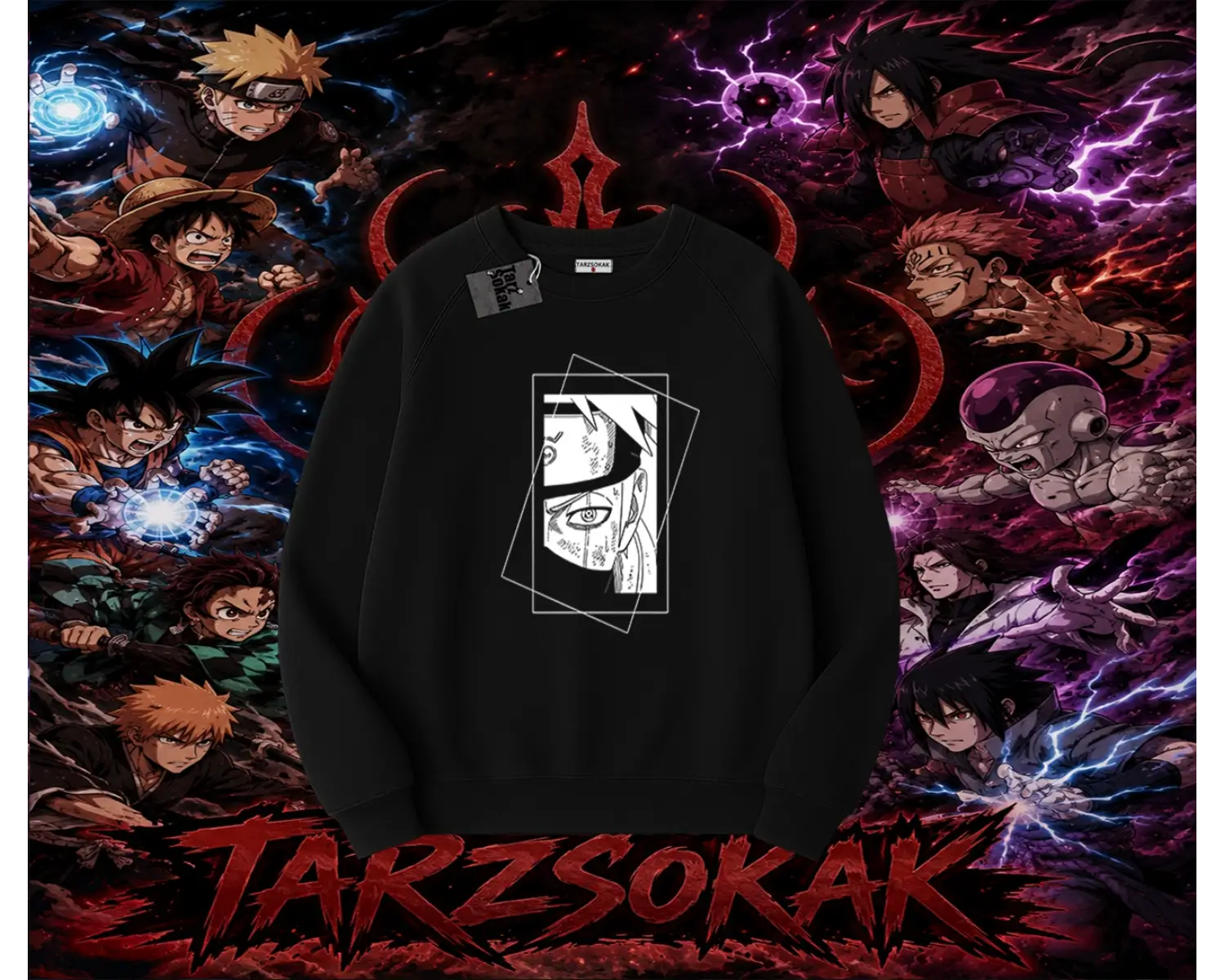 Kakashi Hatake Naruto Anime Karakteri Oversize Unisex Bisiklet Yaka Sweatshirt Beyaz