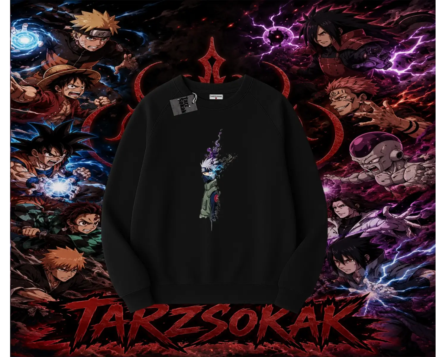 Kakashi Hatake Naruto Anime Karakteri Oversize Unisex Bisiklet Yaka Sweatshirt Beyaz