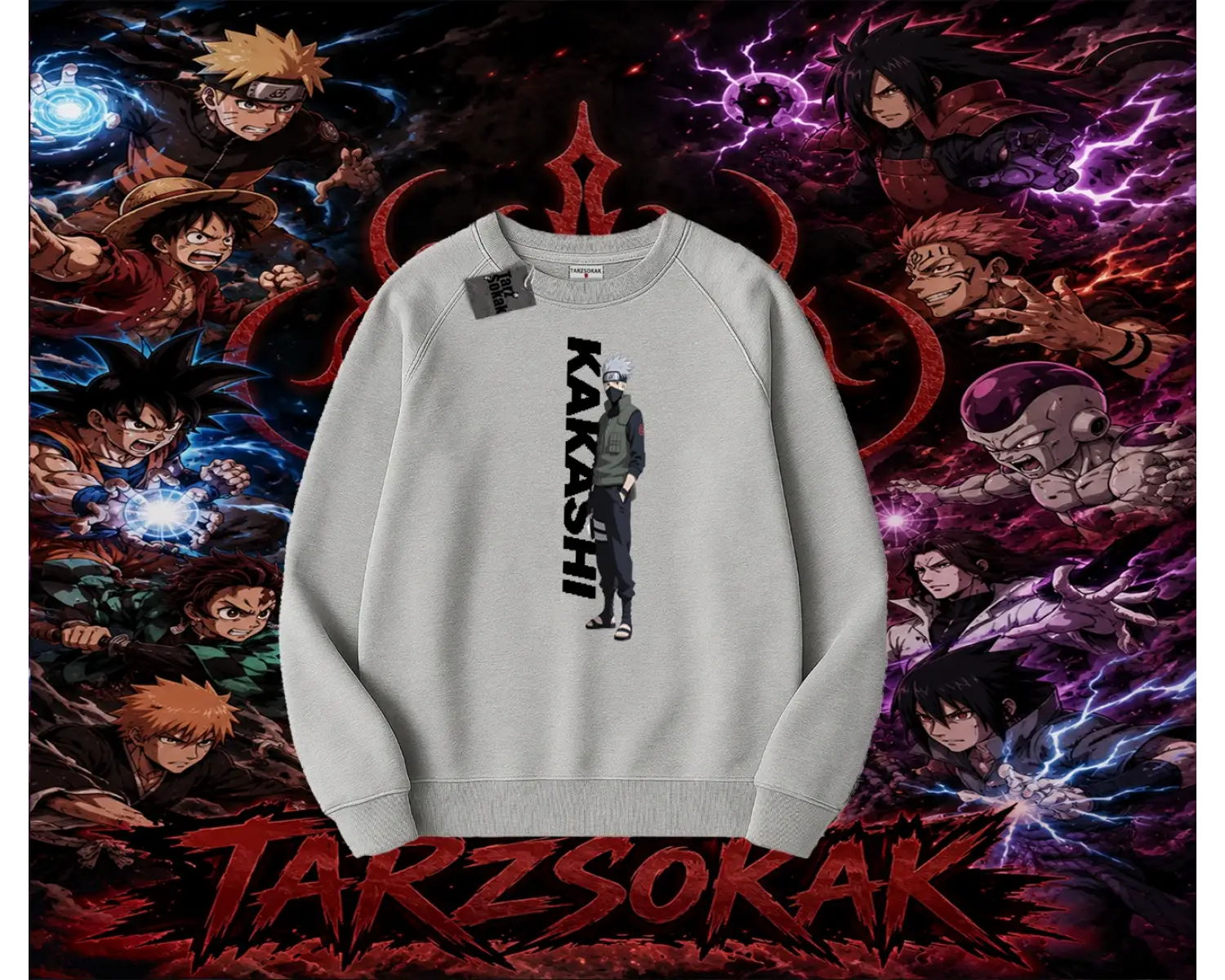 Kakashi Hatake Naruto Anime Karakteri Oversize Unisex Bisiklet Yaka Sweatshirt Beyaz