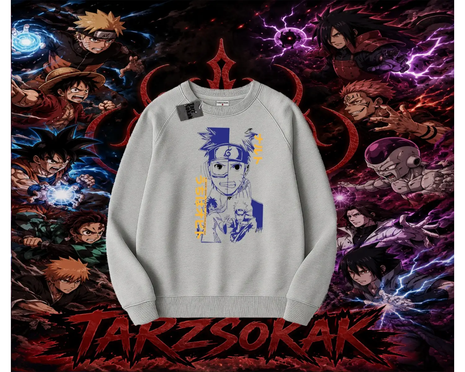 Kakashi Hatake Naruto Anime Karakteri Oversize Unisex Bisiklet Yaka Sweatshirt Beyaz