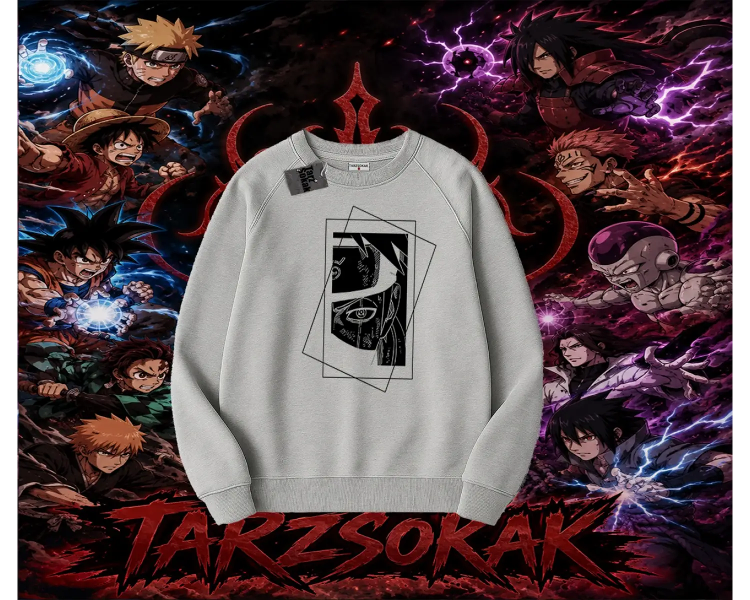 Kakashi Hatake Naruto Anime Karakteri Oversize Unisex Bisiklet Yaka Sweatshirt Beyaz