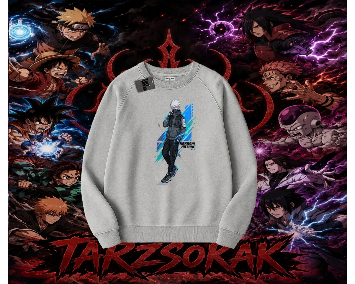 Kakashi Hatake Naruto Anime Karakteri Oversize Unisex Bisiklet Yaka Sweatshirt Beyaz