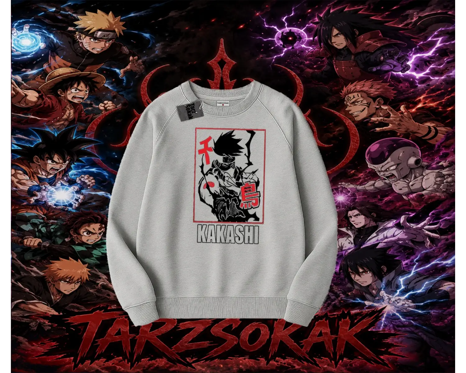 Kakashi Hatake Naruto Anime Karakteri Oversize Unisex Bisiklet Yaka Sweatshirt Beyaz