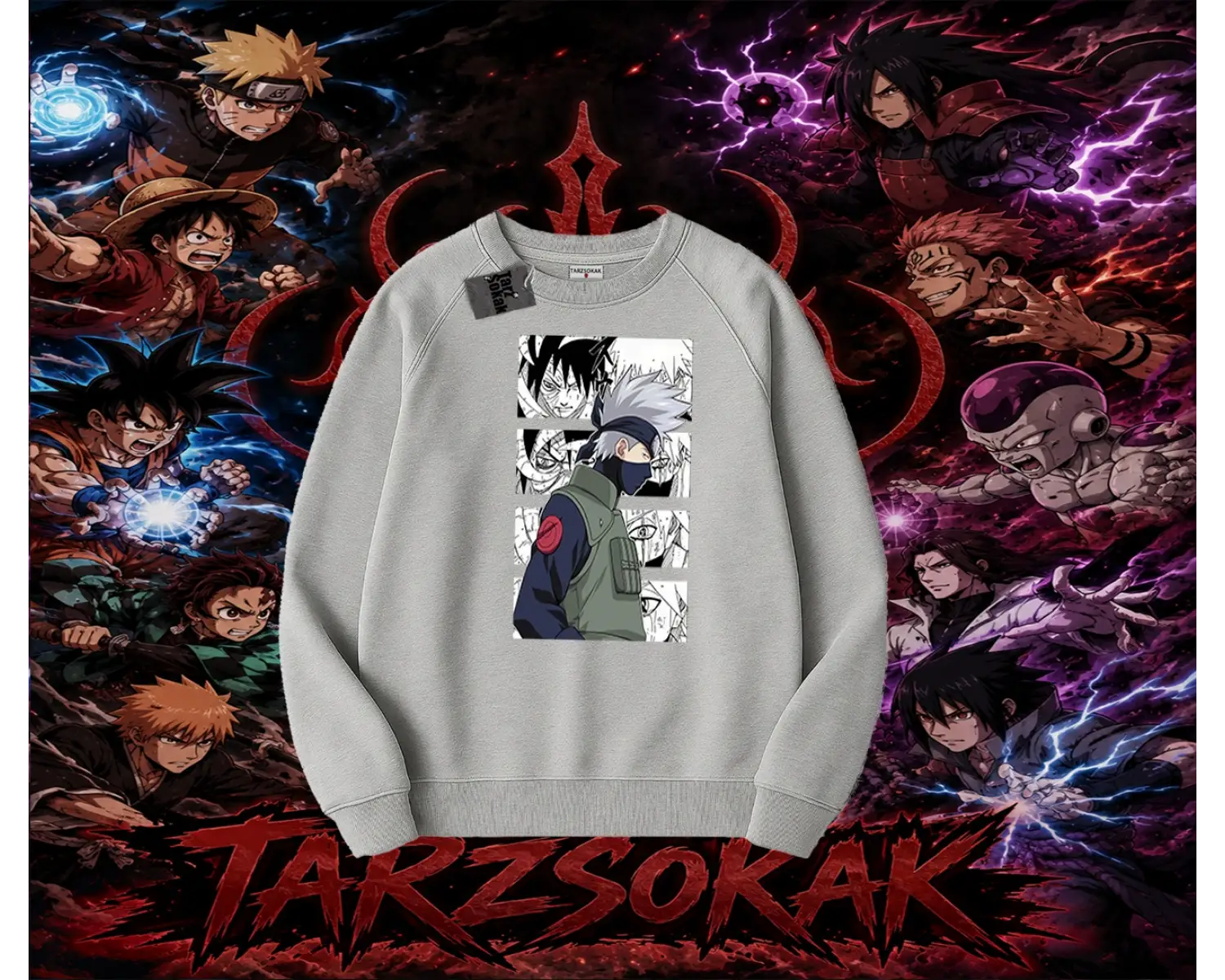 Kakashi Hatake Naruto Anime Karakteri Oversize Unisex Bisiklet Yaka Sweatshirt Beyaz