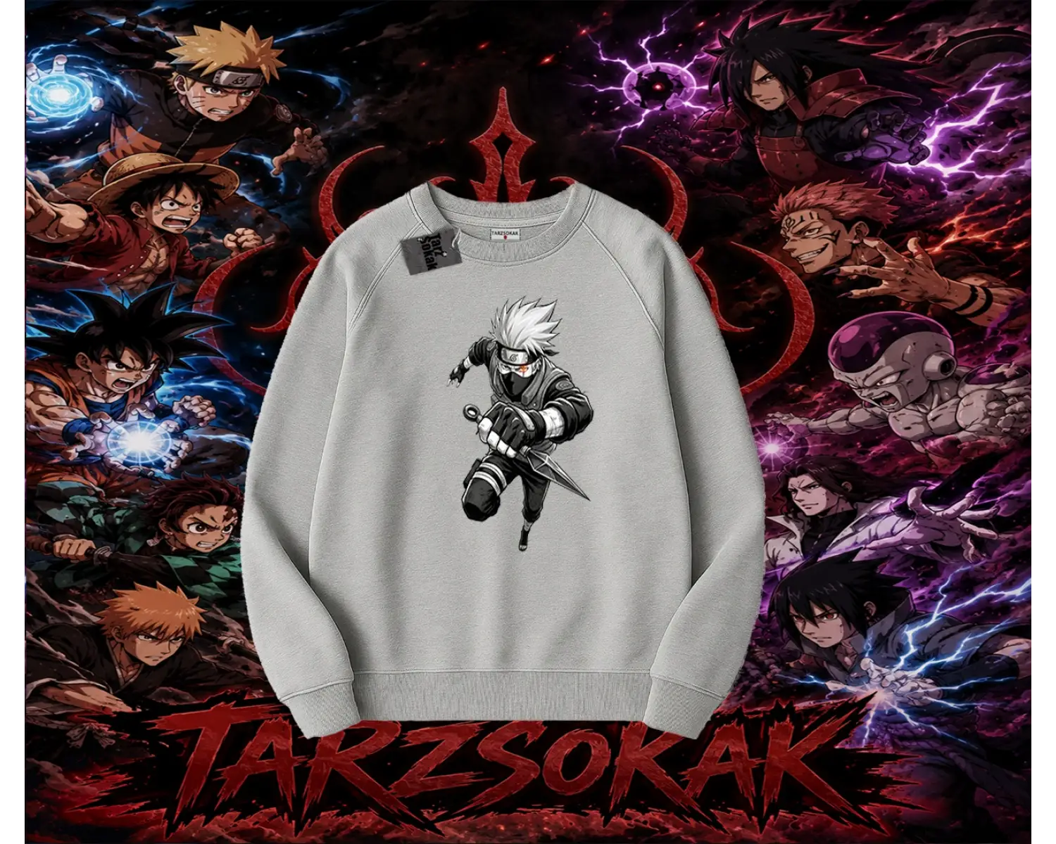Kakashi Hatake Naruto Anime Karakteri Oversize Unisex Bisiklet Yaka Sweatshirt Beyaz