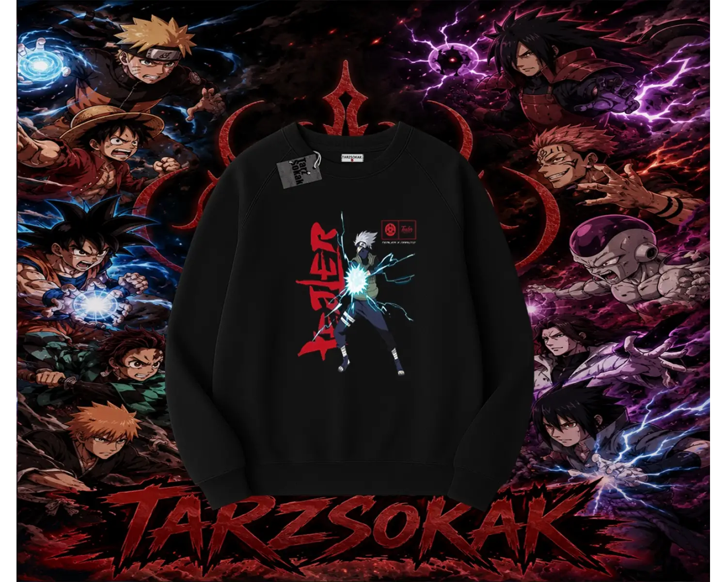 Kakashi Hatake Naruto Anime Karakteri Oversize Unisex Bisiklet Yaka Sweatshirt Beyaz
