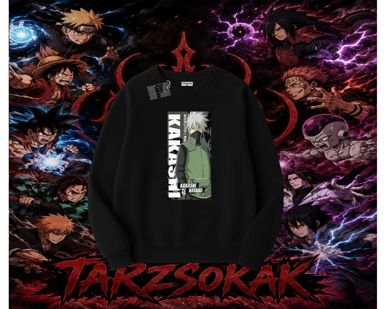 Kakashi Hatake Naruto Anime Karakteri Oversize Unisex Bisiklet Yaka Sweatshirt Beyaz