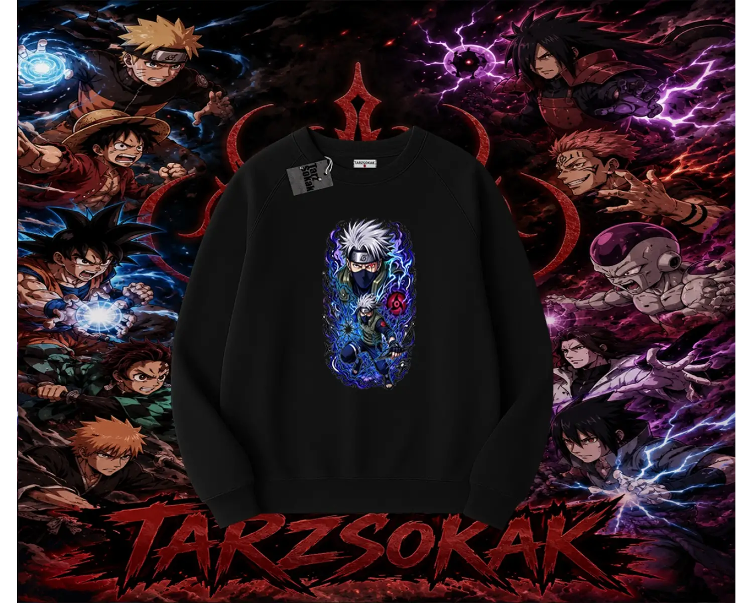 Kakashi Hatake Naruto Anime Karakteri Oversize Unisex Bisiklet Yaka Sweatshirt Beyaz