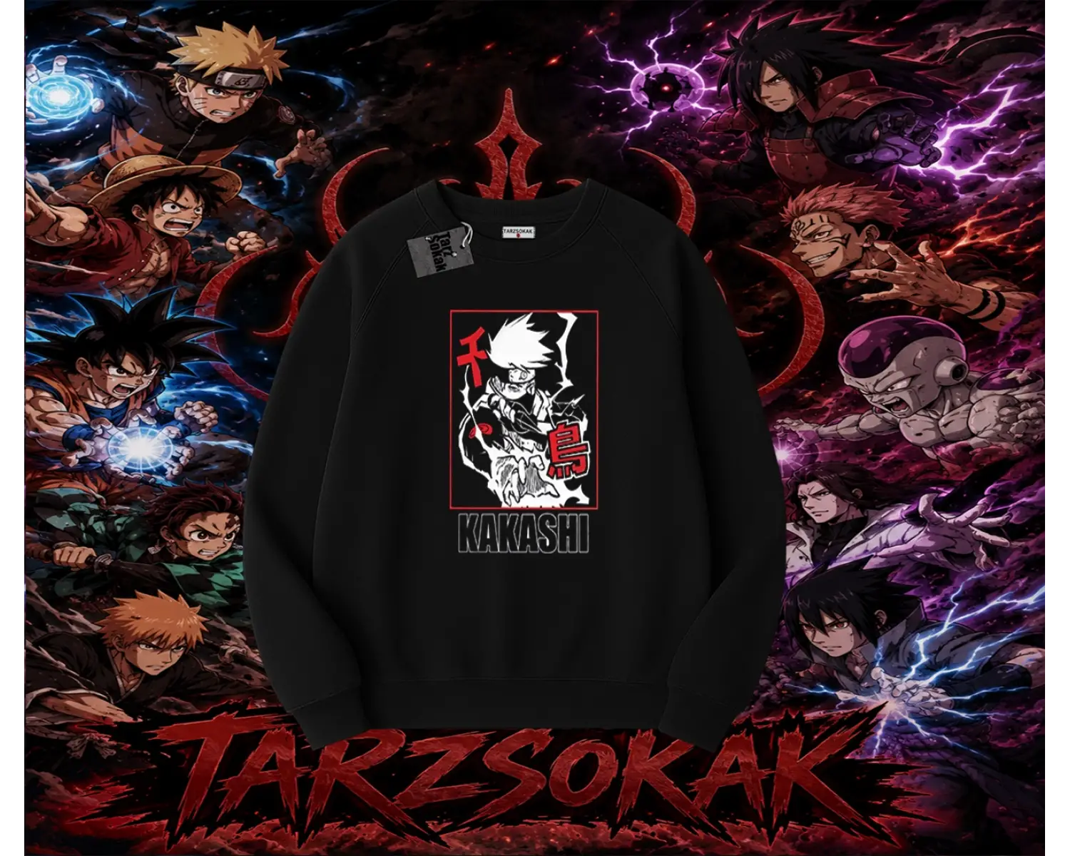 Kakashi Hatake Naruto Anime Karakteri Oversize Unisex Bisiklet Yaka Sweatshirt Beyaz