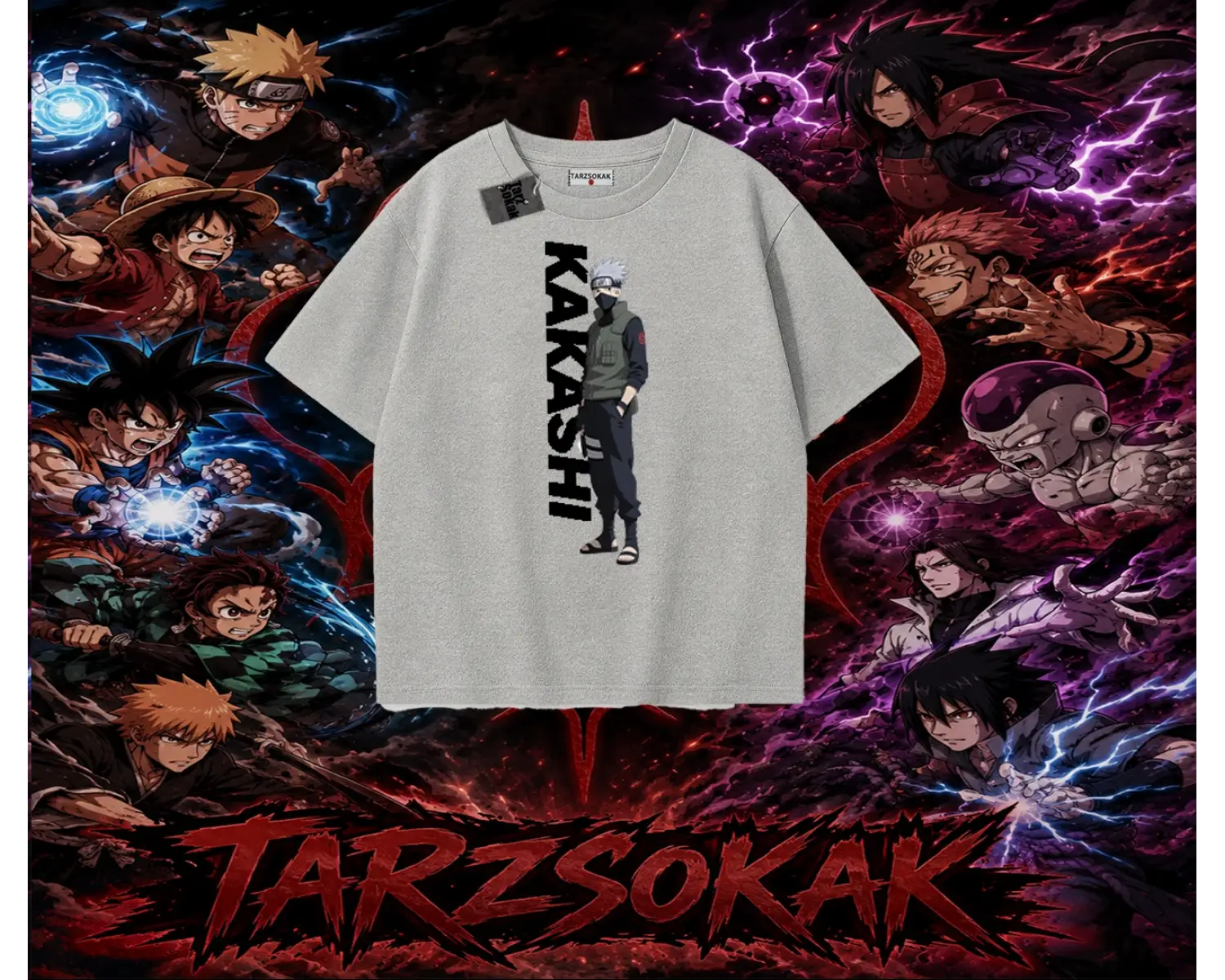 Kakashi Hatake Naruto Anime Karakteri Oversize Unisex Tişört Beyaz