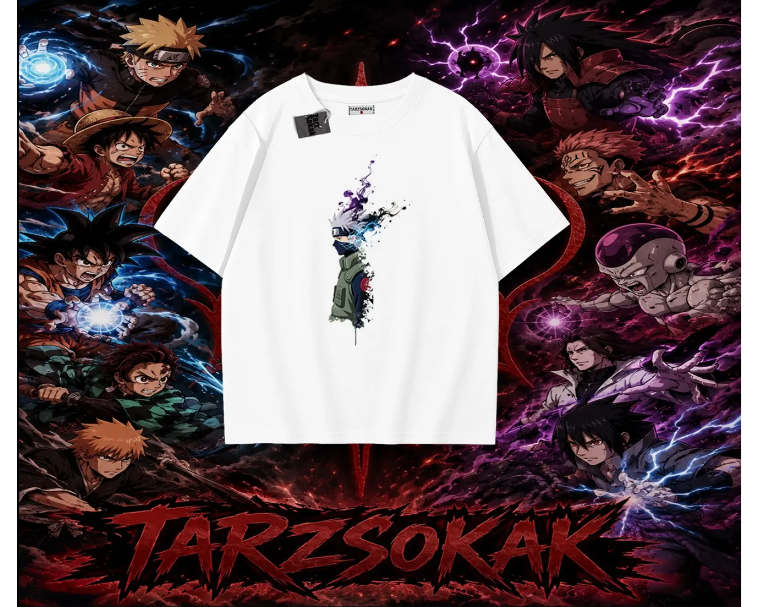 Kakashi Hatake Naruto Anime Karakteri Oversize Unisex Tişört Beyaz