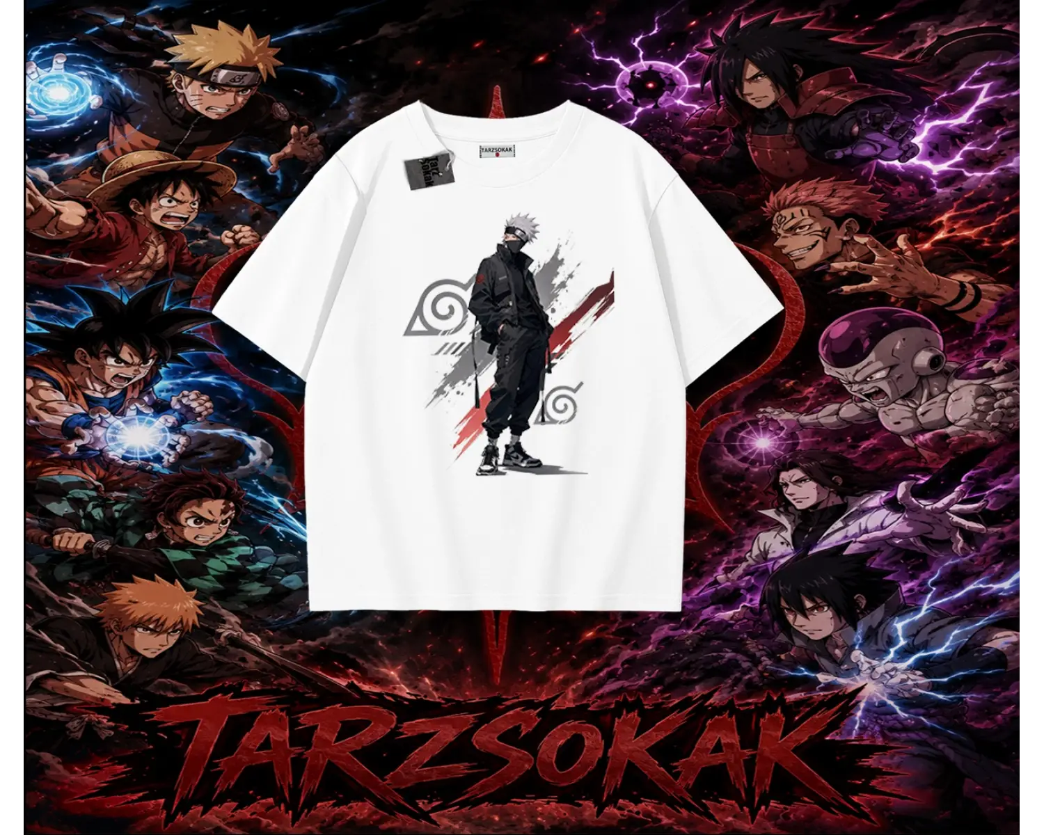 Kakashi Hatake Naruto Anime Karakteri Oversize Unisex Tişört Beyaz