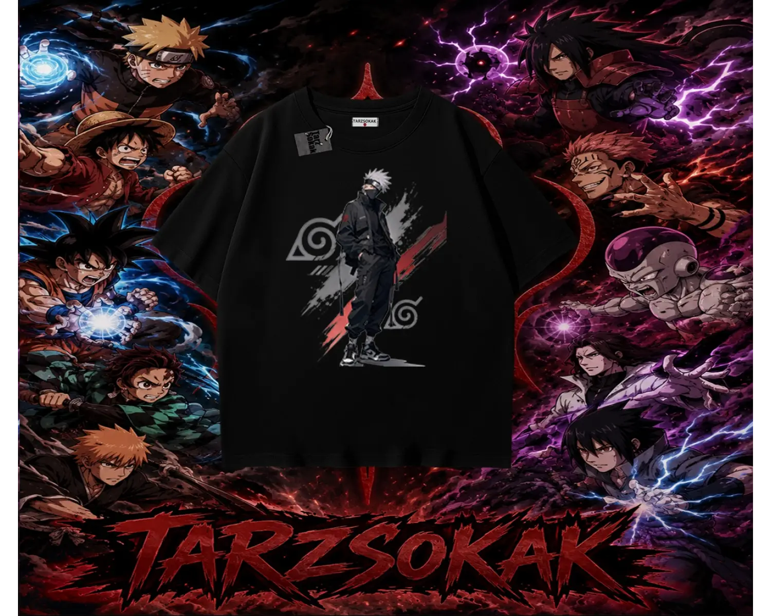 Kakashi Hatake Naruto Anime Karakteri Oversize Unisex Tişört Beyaz