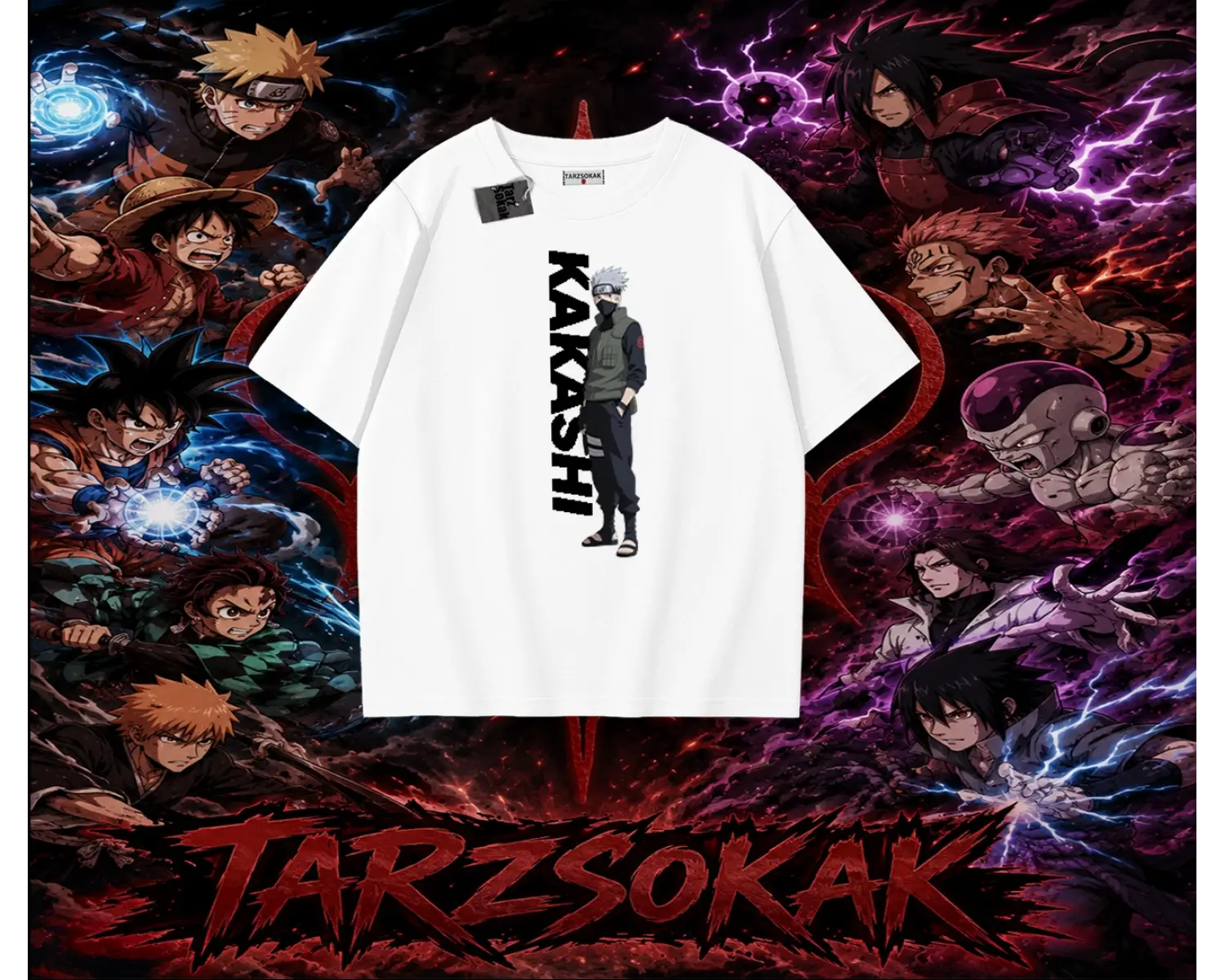 Kakashi Hatake Naruto Anime Karakteri Oversize Unisex Tişört Beyaz