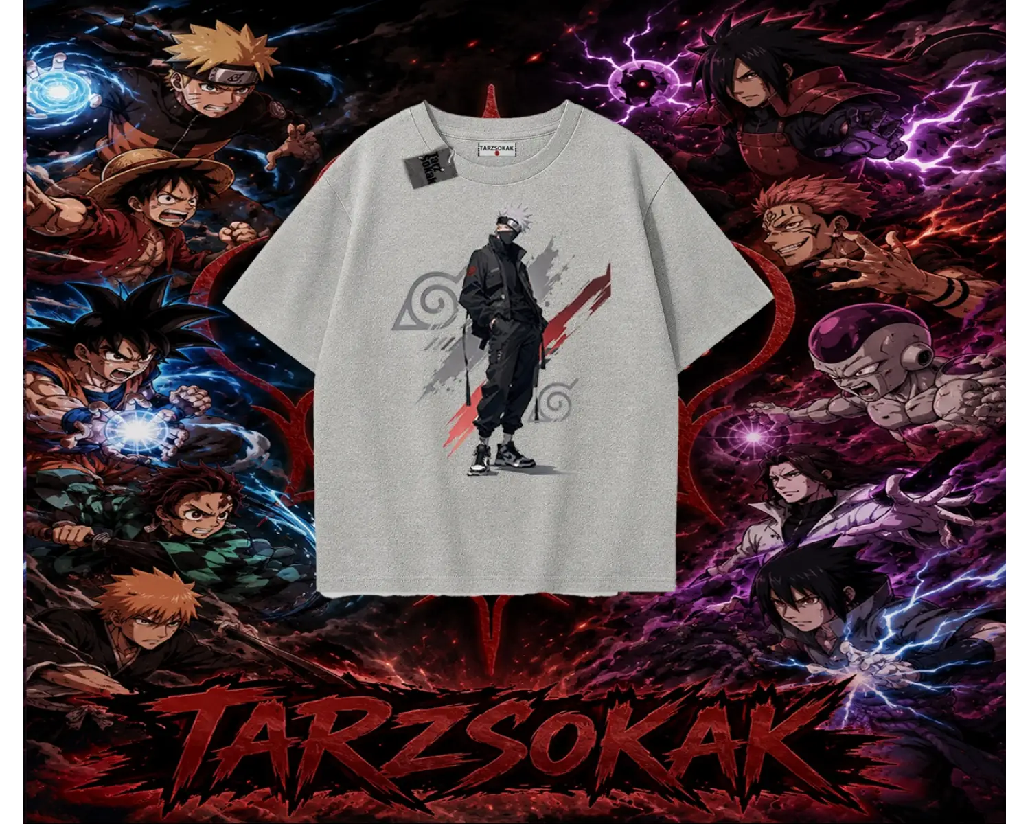 Kakashi Hatake Naruto Anime Karakteri Oversize Unisex Tişört Beyaz
