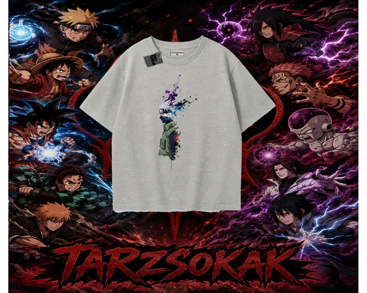 Kakashi Hatake Naruto Anime Karakteri Oversize Unisex Tişört Beyaz