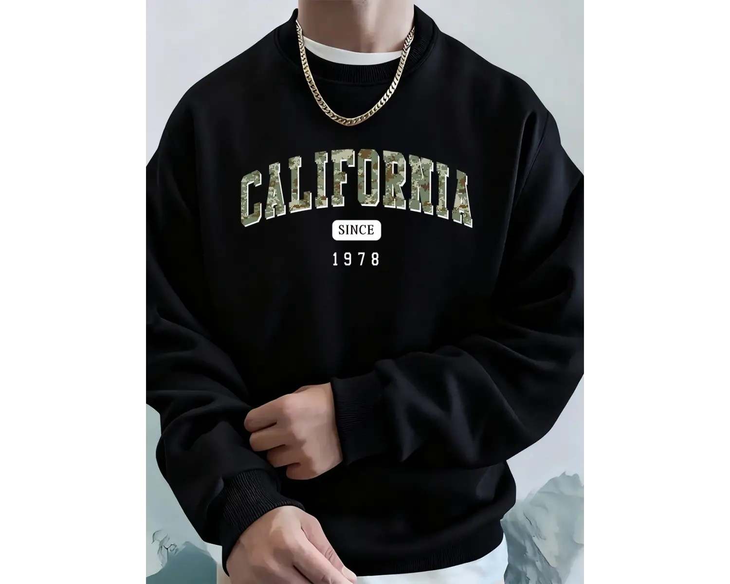 Kaliforniya 1978den Beri Baskılı Erkek Sweatshirt Kışlık Bol Kapüşonlu Spor Bisiklet Yaka Po