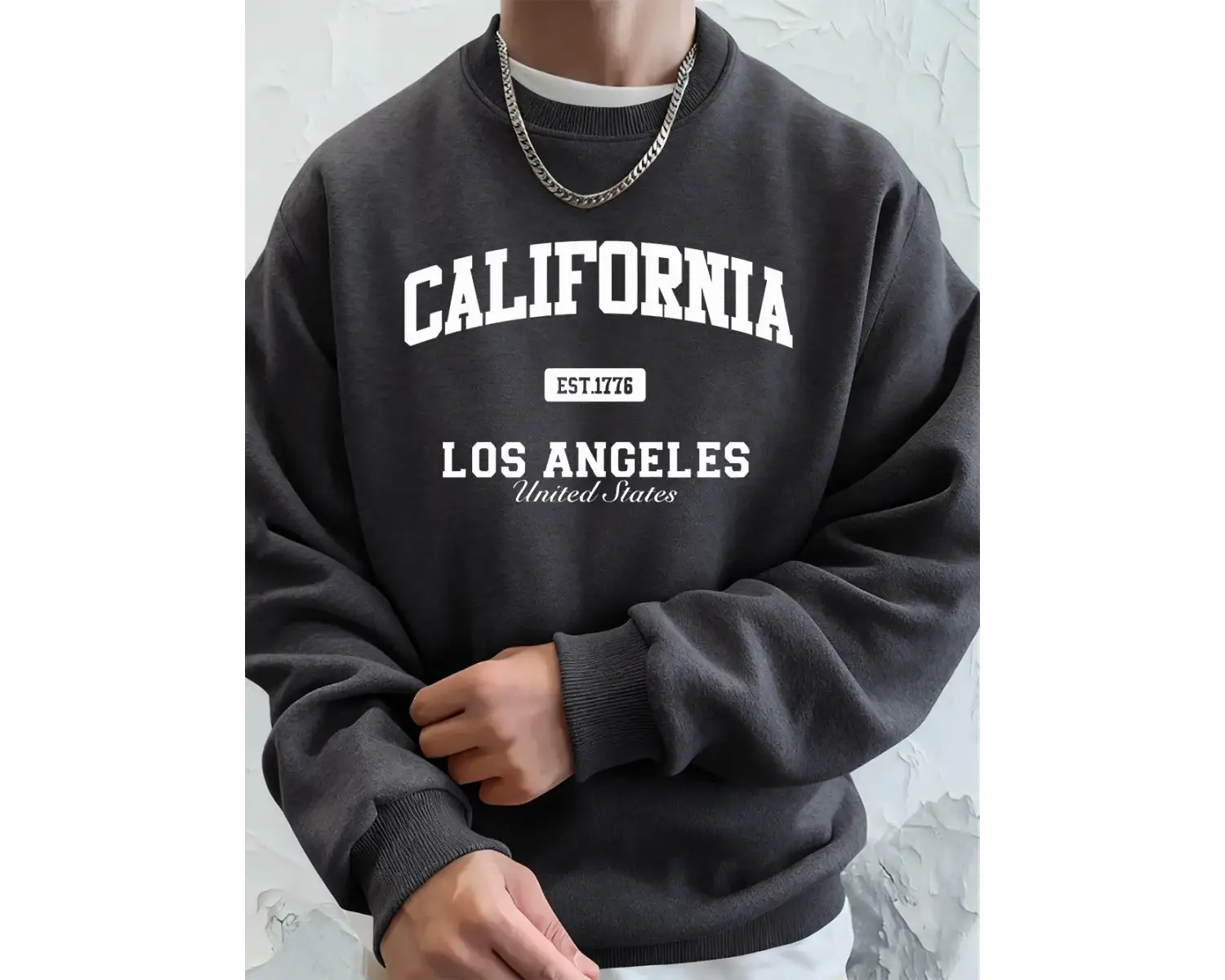 Kaliforniya Los Angeles Baskı Erkek Tişörtü Kış Bisiklet Yaka Kapüşonlular Sokak Polar Sıcak