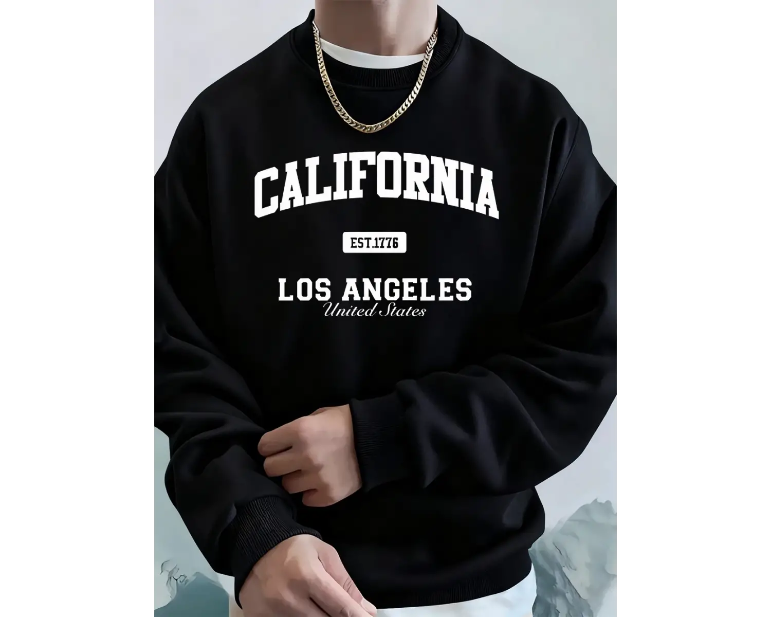 Kaliforniya Los Angeles Baskı Erkek Tişörtü Kış Bisiklet Yaka Kapüşonlular Sokak Polar Sıcak