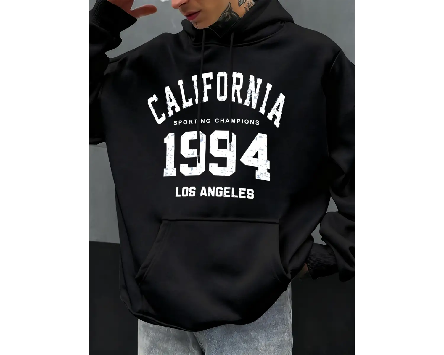 Kaliforniya mektubu 1994 baskılar Hoodies erkekler sonbahar moda cep Hoody rahat polar street