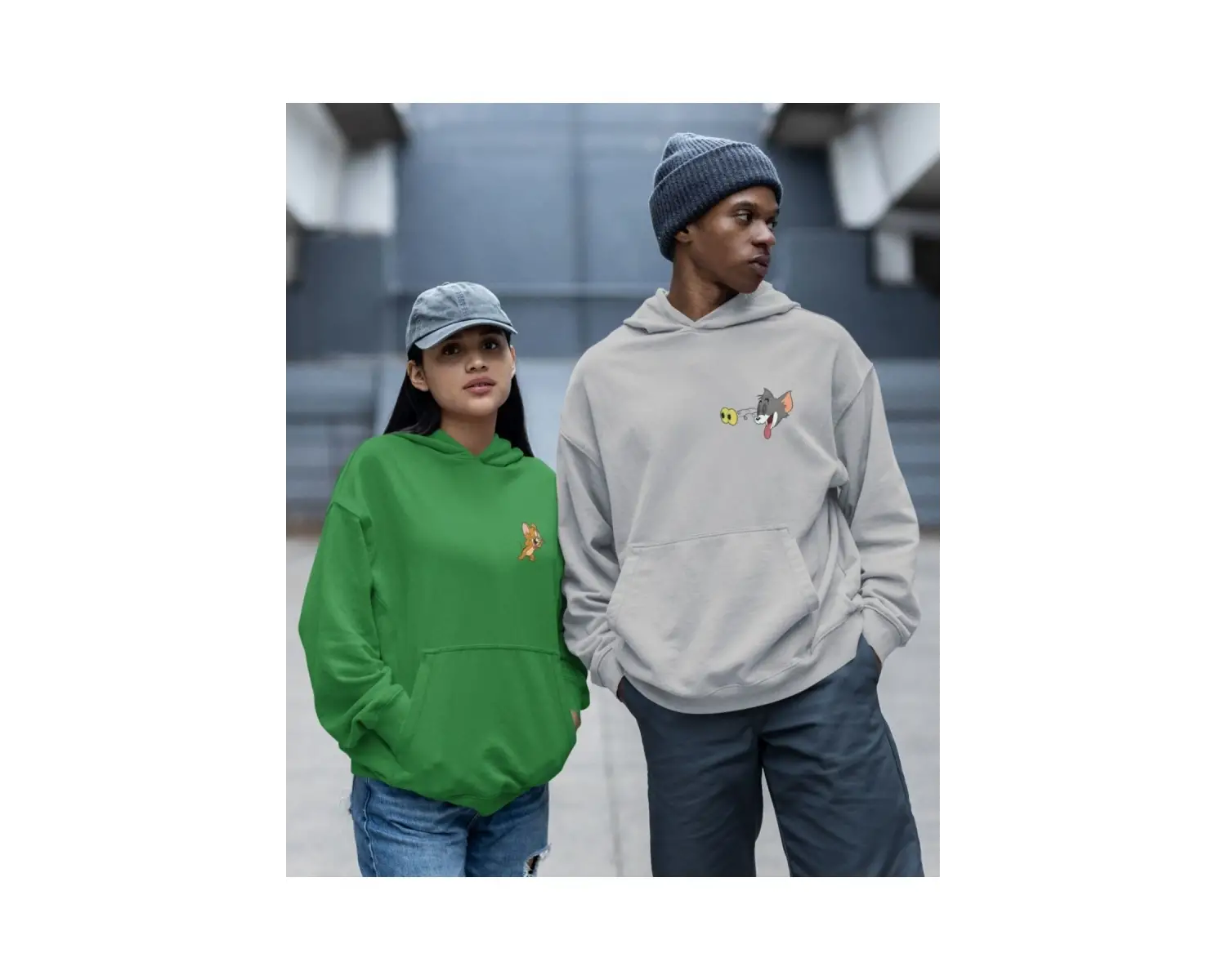 Kaliteli çift sevgili kombini tom ve jerry unisex kapşonlu