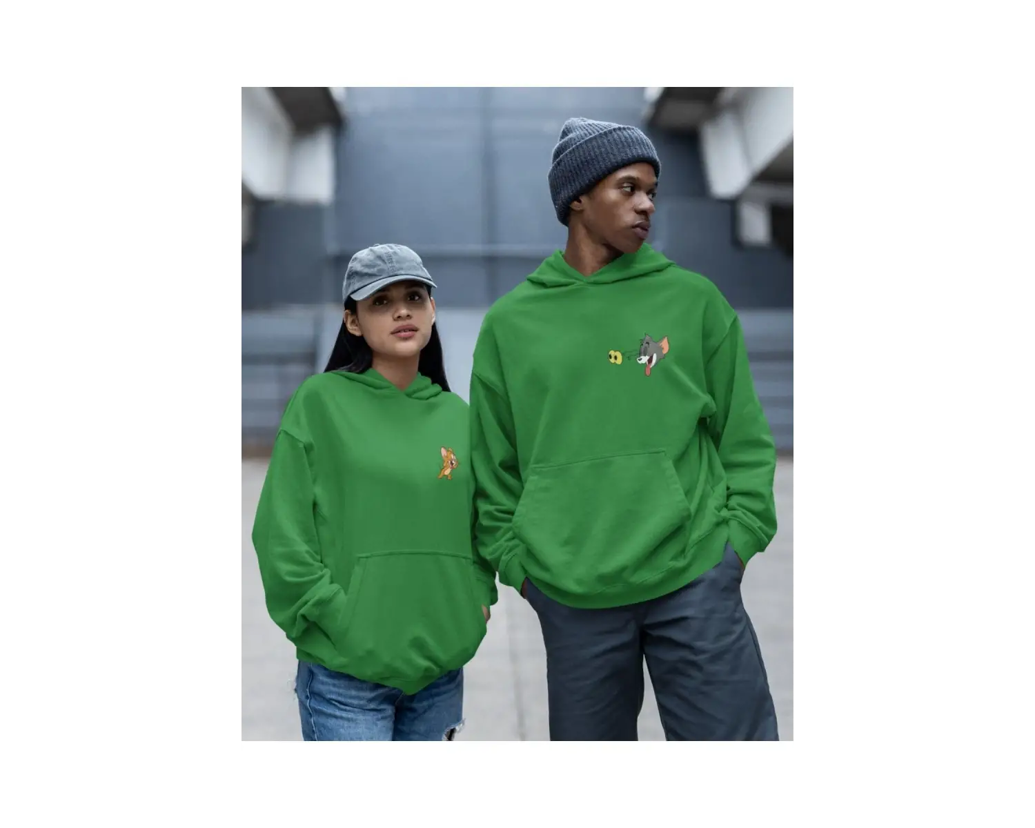 Kaliteli çift sevgili kombini tom ve jerry unisex kapşonlu