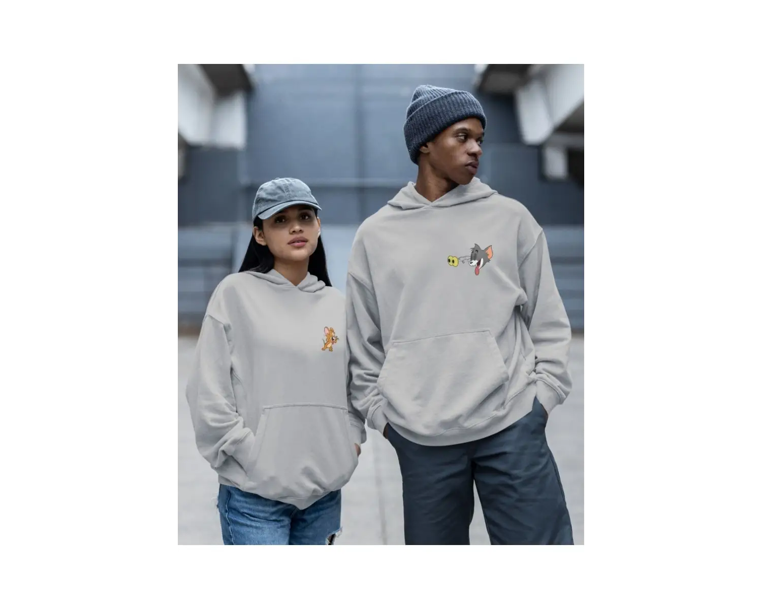 Kaliteli çift sevgili kombini tom ve jerry unisex kapşonlu