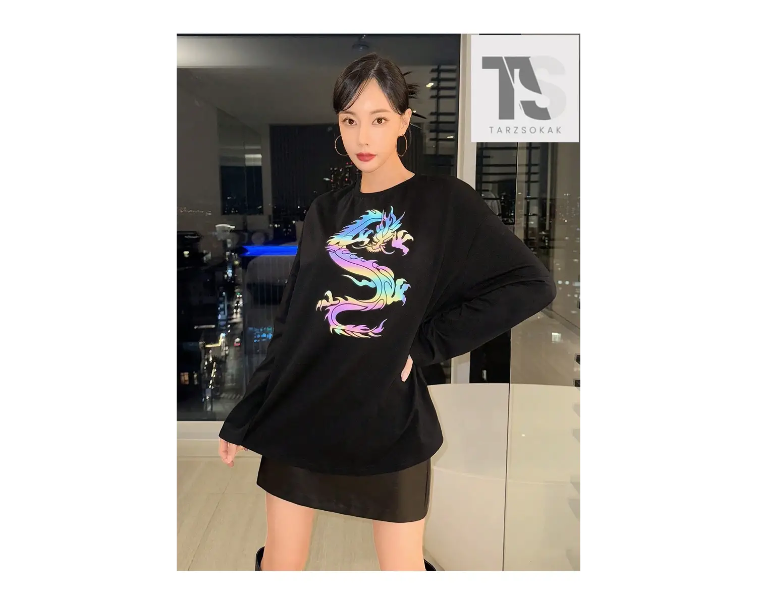 Kalp Desenli Düşük Omuz Tişört