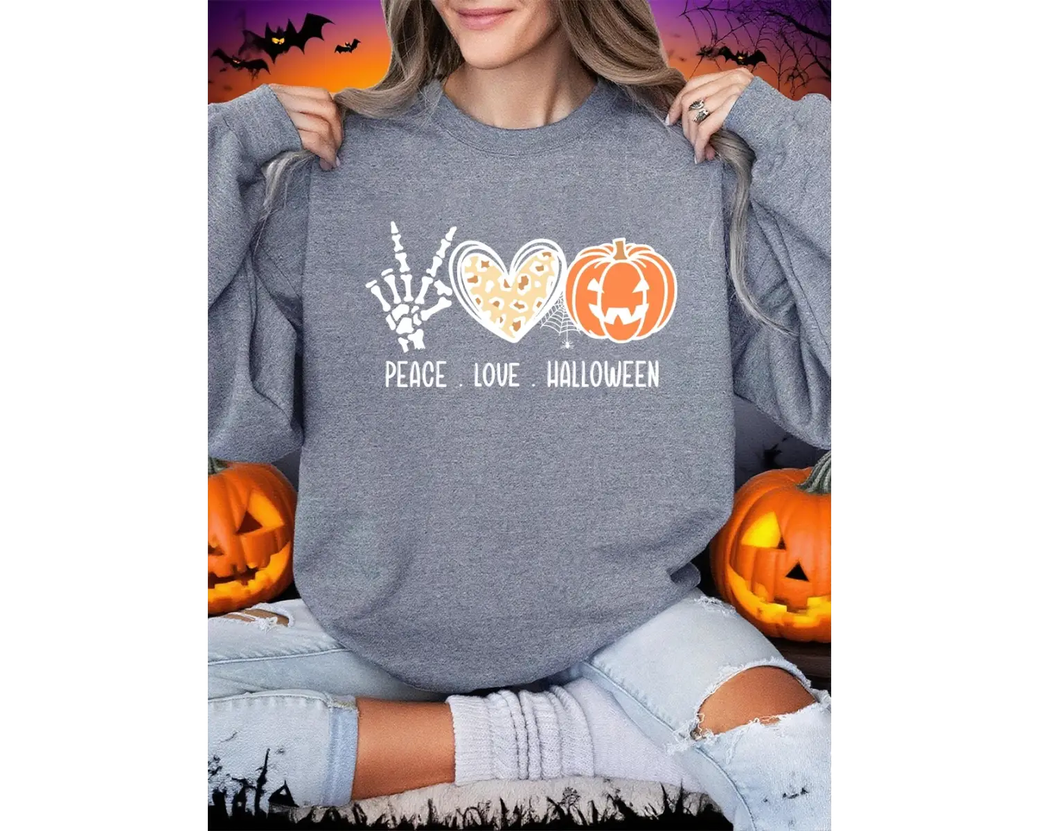 Kalp Kabak Fener Örümcek Web Baskılar Cadılar Bayramı Kazak Kadın Kış Polar Hoodie Crewneck G