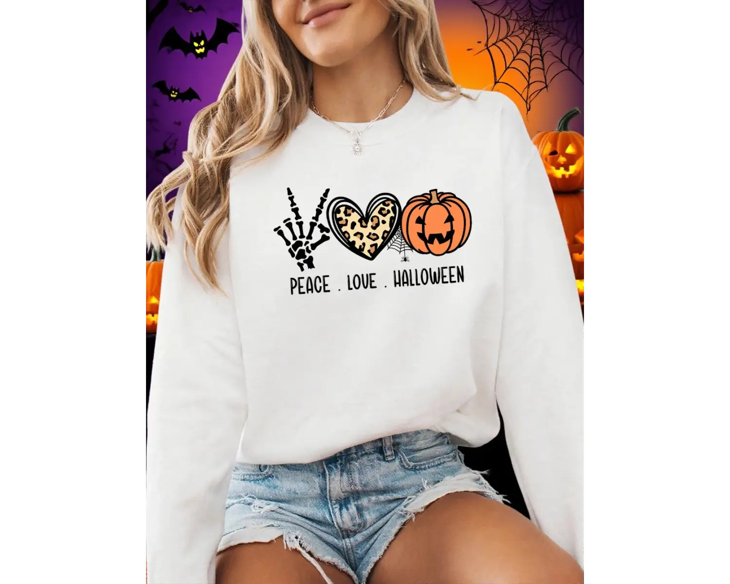 Kalp Kabak Fener Örümcek Web Baskılar Cadılar Bayramı Kazak Kadın Kış Polar Hoodie Crewneck G