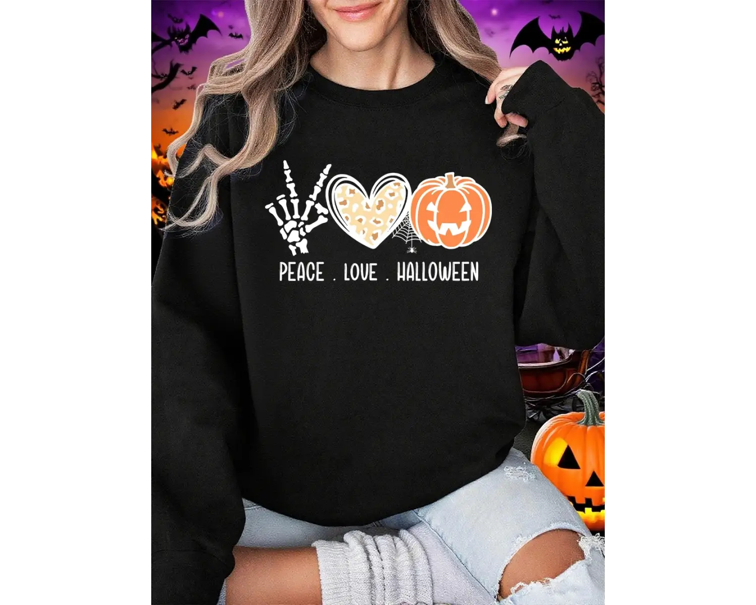 Kalp Kabak Fener Örümcek Web Baskılar Cadılar Bayramı Kazak Kadın Kış Polar Hoodie Crewneck G