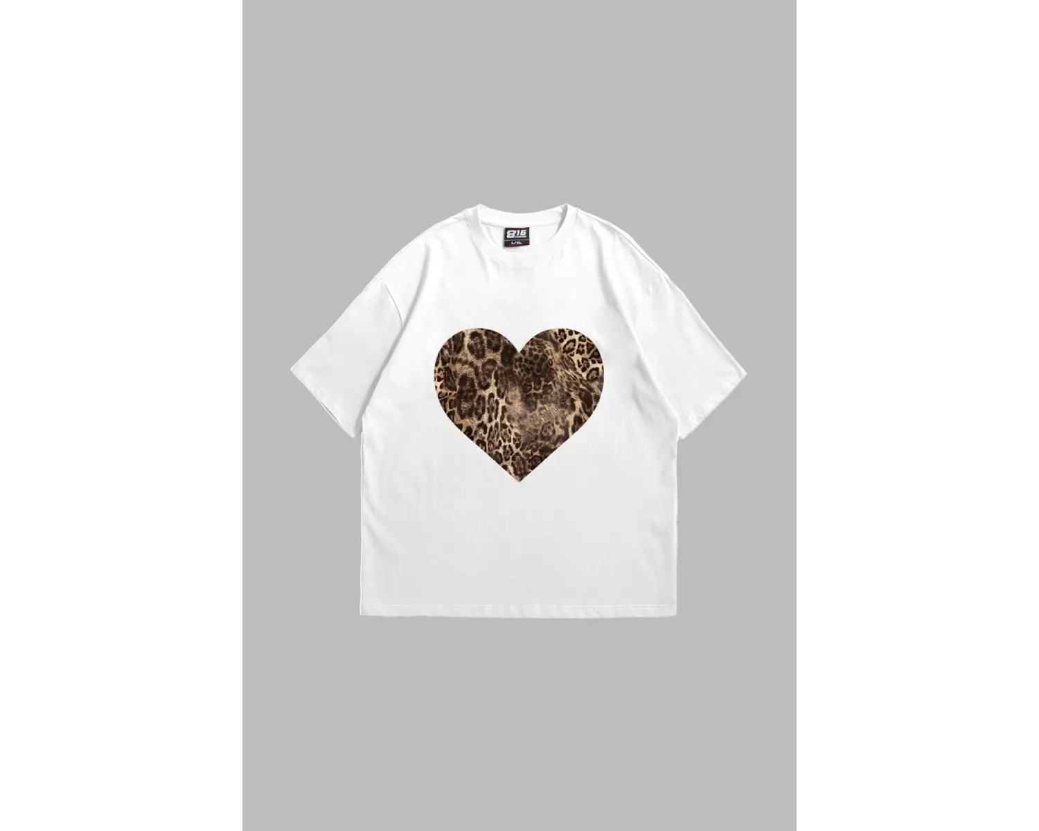 Kalp Leopar Baskılı 24/1 Oversize Unisex Beyaz