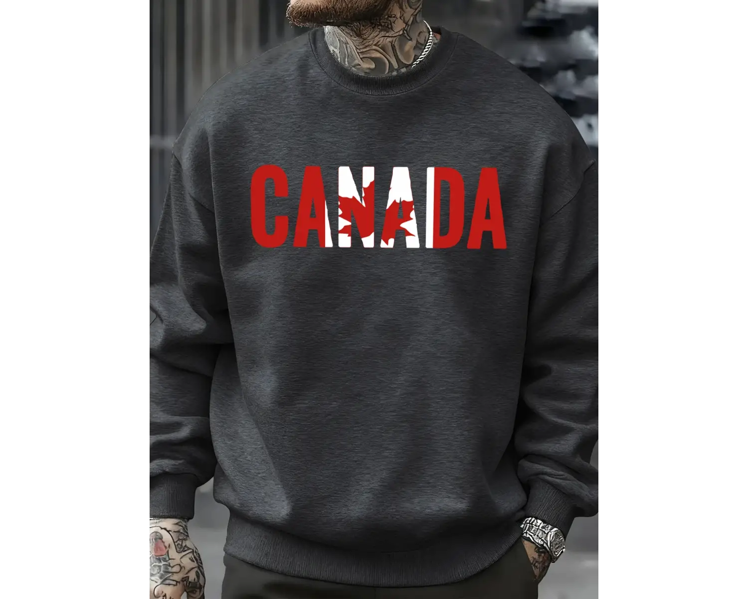 Kanada Akçaağaç Yaprağı Tasarım Kazak Erkek Polar Sıcak Spor Giyim Bisiklet Yaka Rahat Kazakl