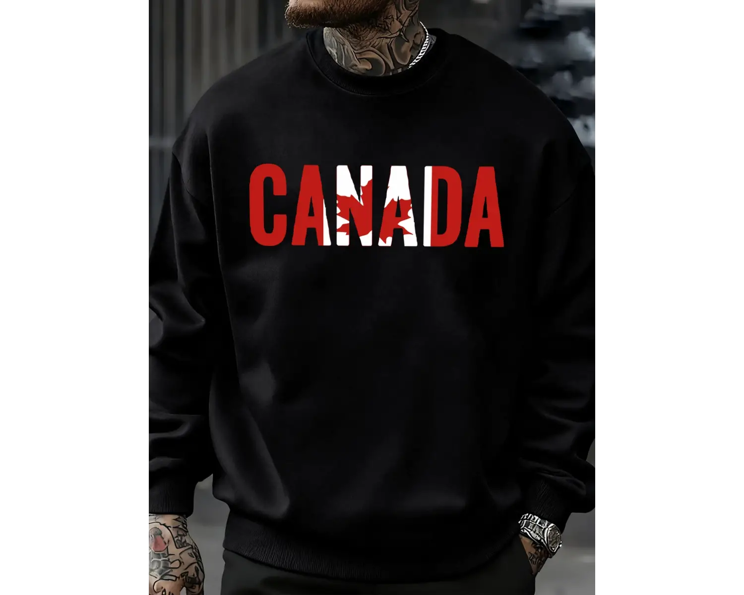 Kanada Akçaağaç Yaprağı Tasarım Kazak Erkek Polar Sıcak Spor Giyim Bisiklet Yaka Rahat Kazakl